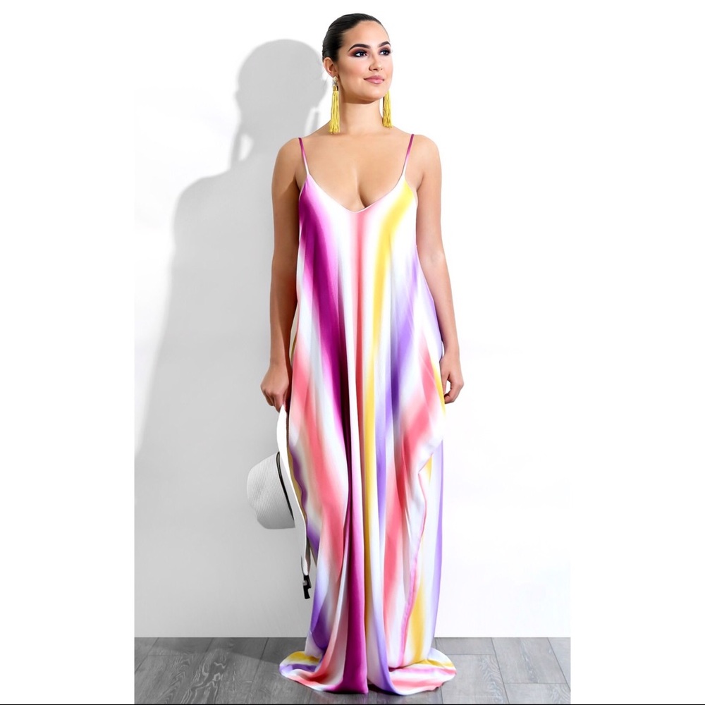 Multicolor Maxi Dress with Pockets